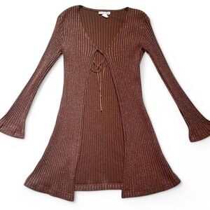 Vintage y2k Self Esteem Womens Large Cardigan Sweater Bell Sleeve Brown Metallic